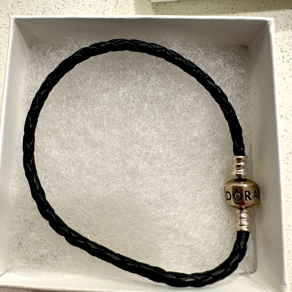 Pandora leather and silver bracelet